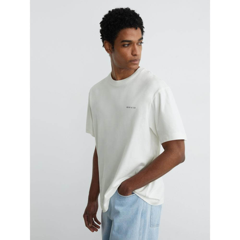REISS Splash Cotton Dive-Print Relaxed-Fit T-Shirt in White